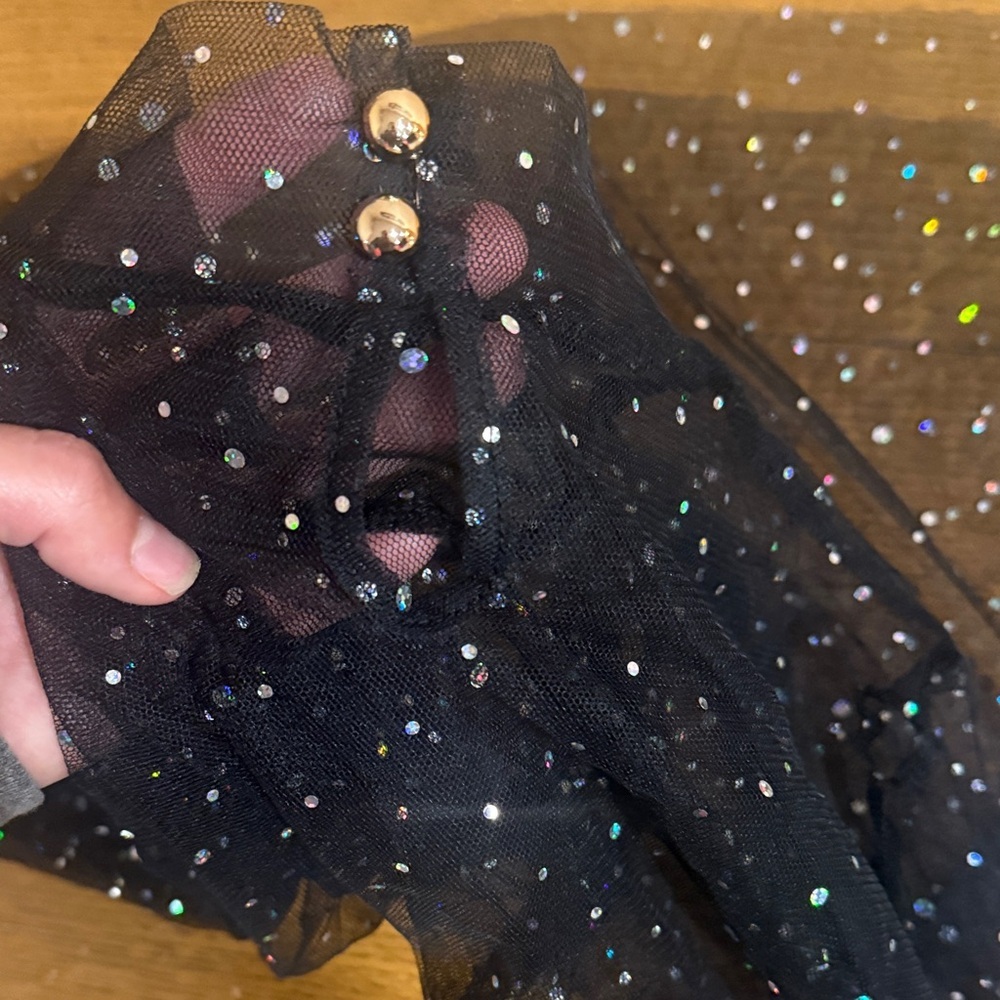 Sheer Black Long Sleeve Top with Glitter Dots - Picture 2 of 3
